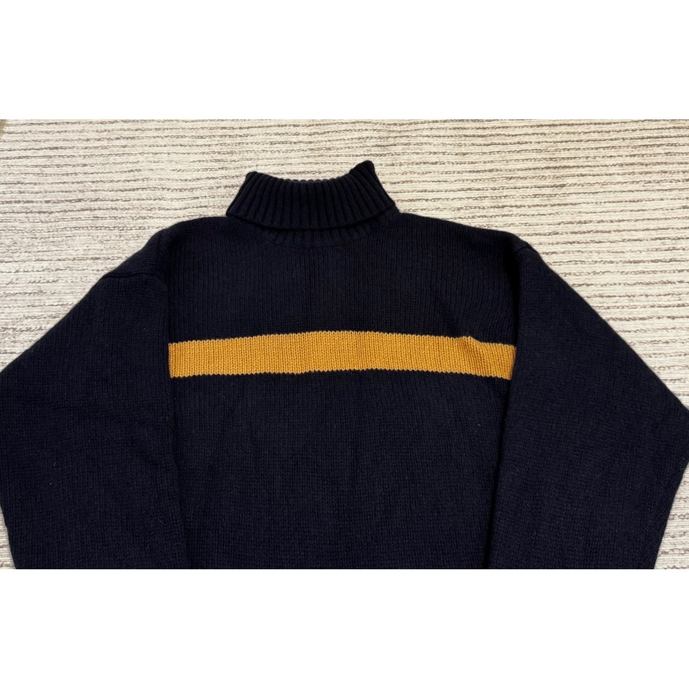 Vintage Timberland Mens Navy Blue Lambswool Blend Striped Turtleneck Sweater M - Picture 5 of 11